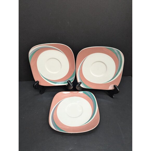 Sango Quadrille Pinwheel Pink 5206 Square Saucer 6 1/2" Replacement Set of 3 - Picture 2 of 7